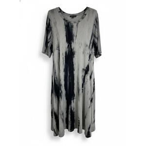 Poof New York Size XL Gray Black Tie Dye Short Sleeve Midi Dress